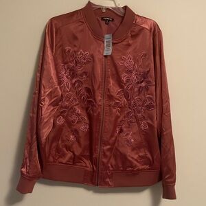 Torrid Rose Mauve Bomber Jacket with Floral Embroidery